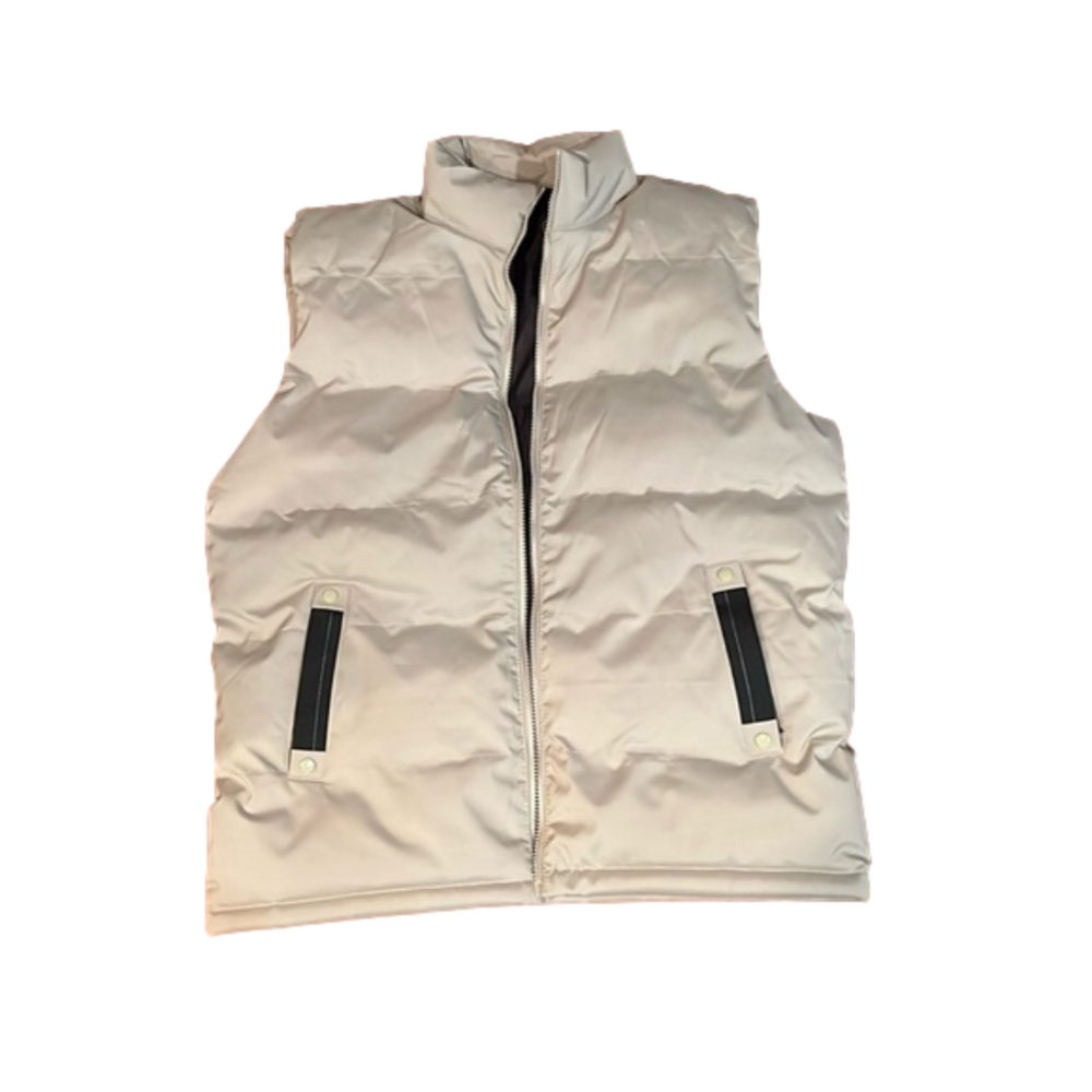 size large men’s cream colored puffer vest